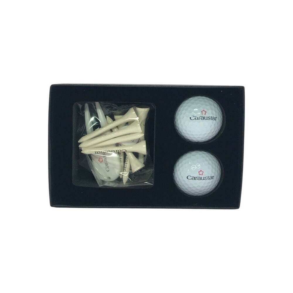 Caraustar Corporate Logo Golf Gift Set 2 Balls Branded Tees Box Promotional